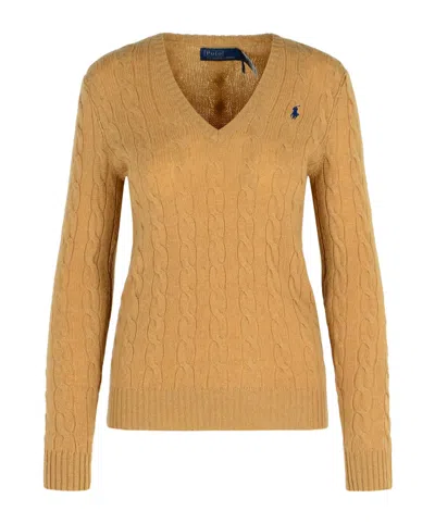 Polo Ralph Lauren Cable-knit V-neck Sweater In Brown