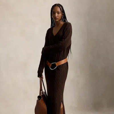 Polo Ralph Lauren Cable-knit V-neck Sweater Dress In Cedar Melange
