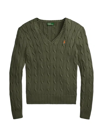 Polo Ralph Lauren Cable-knit V-neck Sweater In Green