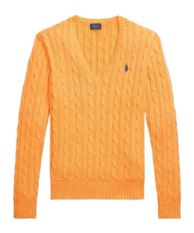 Polo Ralph Lauren Cable-knit V-neck Sweater In Orange