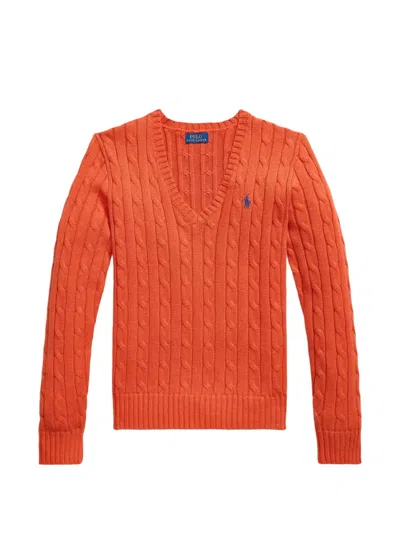 Polo Ralph Lauren Cable-knit V-neck Sweater In Orange