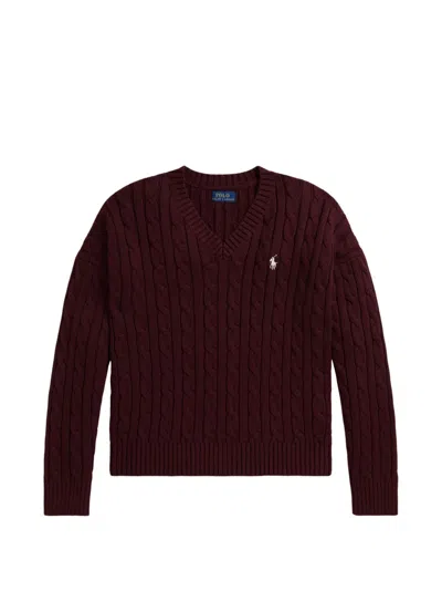 Polo Ralph Lauren Kids' Cable-knit V-neck Sweater In Red