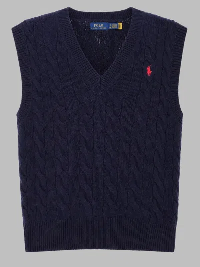 Polo Ralph Lauren Cable-knit V-neck Sweater Vest In Blue