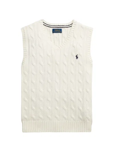 Polo Ralph Lauren Kids' Cable-knit V-neck Sweater Vest In Neutral