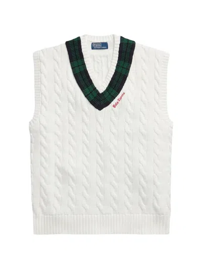 Polo Ralph Lauren Cable Knit Sweater Contrast Collar Detail In Multi
