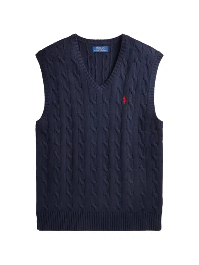 Polo Ralph Lauren Cable-knit V-neck Vest In Blue