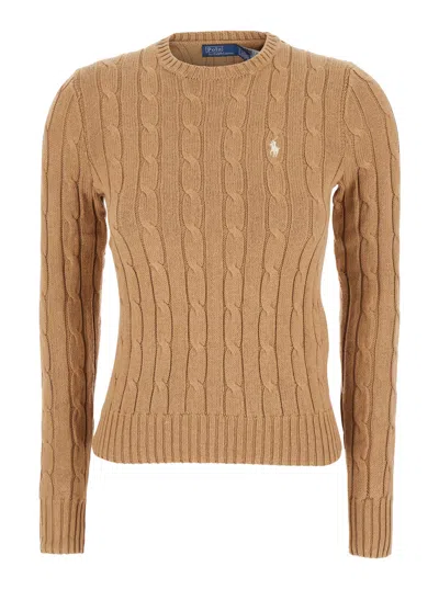Polo Ralph Lauren Cable-knit With Embroidered Pony Sweater In Brown
