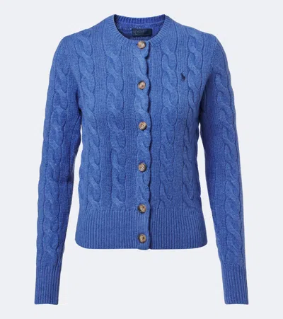 Polo Ralph Lauren Dockside Blue Heather Wool And Cashmere Cable Knit Cardigan