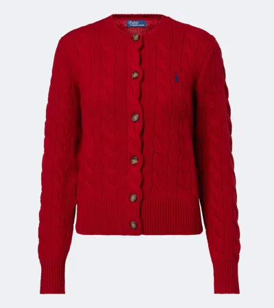 Polo Ralph Lauren Cable-knit Wool-cashmere Cardigan In University Red