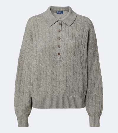 Polo Ralph Lauren Grey Cable-knit Wool And Cashmere Polo Shirt In Gray
