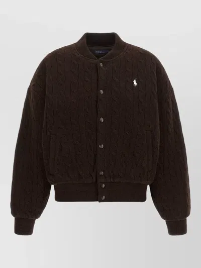 Polo Ralph Lauren Cable-knit Wool Cashmere Bomber Jacket In Brown