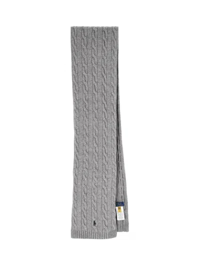 Polo Ralph Lauren Cable-knit Wool Cashmere Scarf In Gray