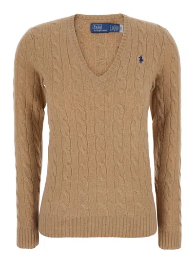 Polo Ralph Lauren Cable-knit Wool Cashmere Sweater In Brown