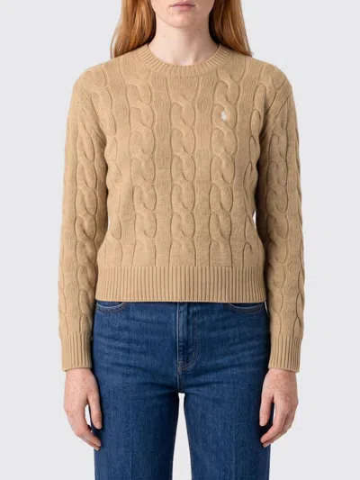 Polo Ralph Lauren Cable-knit Wool Jumper With Embroidered Pony Logo In Brown