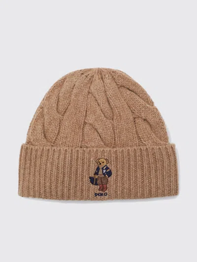 Polo Ralph Lauren Cable-knit Wool-blend Beanie With Turn-up Brim In Brown