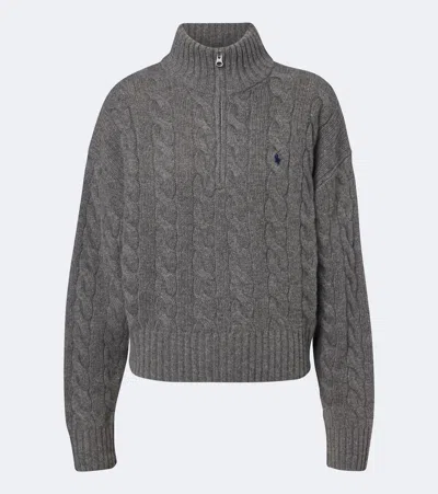Polo Ralph Lauren Cable-knit Wool-blend Half-zip Sweater In Gray