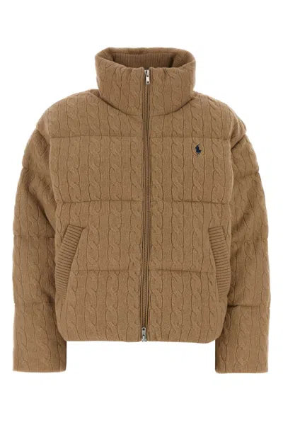Polo Ralph Lauren Cable-knit Wool-blend Padded Puffer Jacket In Brown