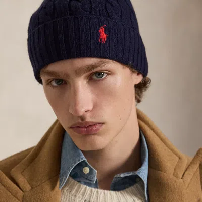Polo Ralph Lauren Cable-knit Wool-cashmere Beanie In Hunter Navy In Blue