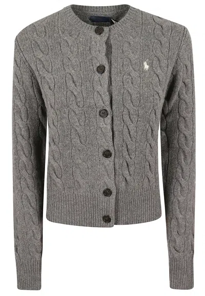 Polo Ralph Lauren Cable-knit Wool-cashmere Cardigan In Grey