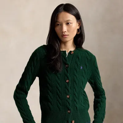 Polo Ralph Lauren Cable-knit Wool-cashmere Cardigan In College Green