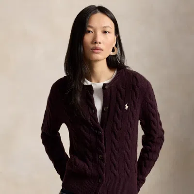 Polo Ralph Lauren Cable-knit Wool-cashmere Cardigan In Damson Melange
