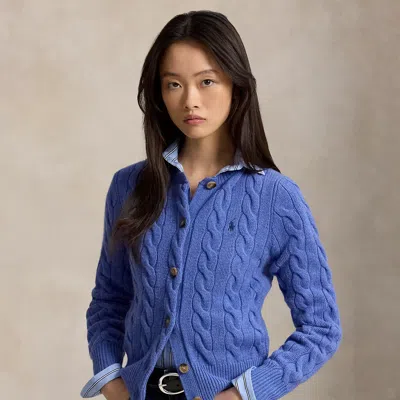 Polo Ralph Lauren Cable-knit Wool-cashmere Cardigan In Dockside Blue Heather