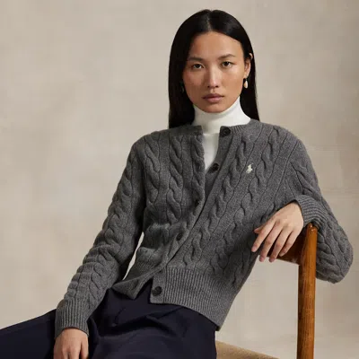 Polo Ralph Lauren Cable-knit Wool-cashmere Cardigan In Flannel Grey Heather