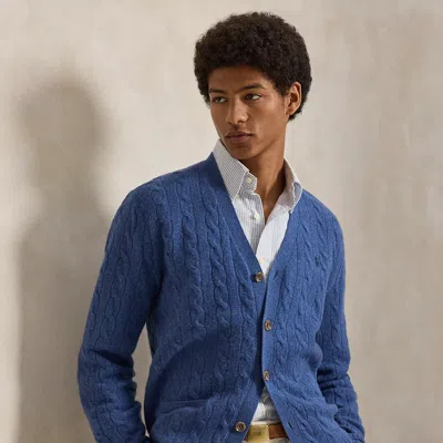 Polo Ralph Lauren Cable-knit Wool-cashmere Cardigan In Sea Salt Blue Heather