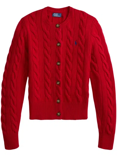 Polo Ralph Lauren Cable-knit Wool-cashmere Cardigan In Red