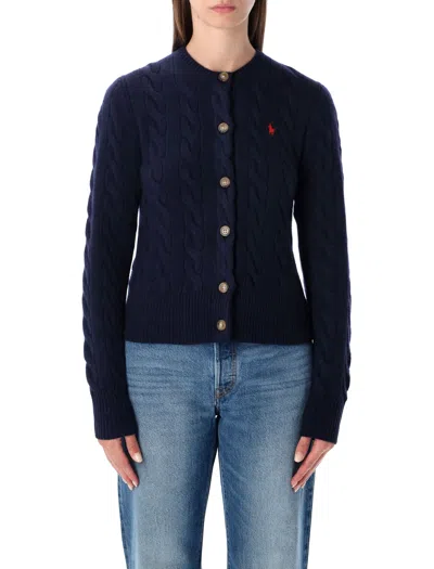 Polo Ralph Lauren Cable-knit Wool-cashmere Cardigan With Grosgrain Trim In Multi