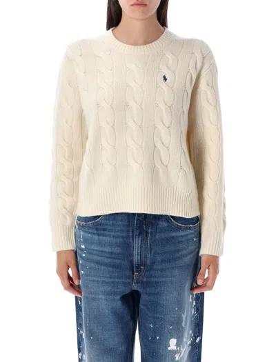 Polo Ralph Lauren Cable-knit Wool-cashmere Crewneck Sweater With Embroidered Pony In Animal Print
