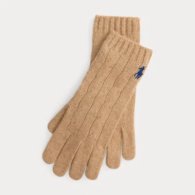 Polo Ralph Lauren Cable-knit Wool-cashmere Gloves In Camel
