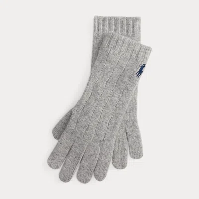 Polo Ralph Lauren Cable-knit Wool-cashmere Gloves In Soft Grey