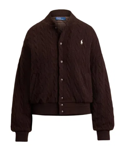 Polo Ralph Lauren Cable-knit Wool-cashmere Jacket In Burgundy