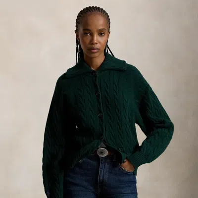 Polo Ralph Lauren Cable-knit Wool-cashmere Jacket In College Green