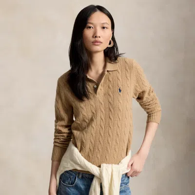 Polo Ralph Lauren Cable-knit Wool-cashmere Polo Sweater In Collection Camel Melange In Multi