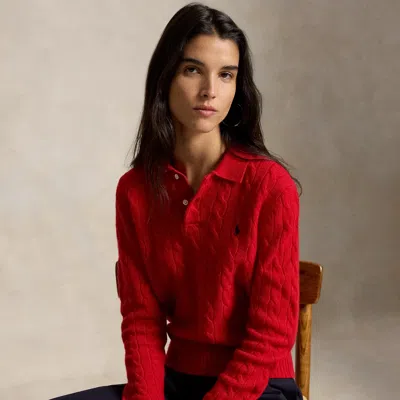 Polo Ralph Lauren Cable-knit Wool-cashmere Polo Sweater In Flanders Red Heather