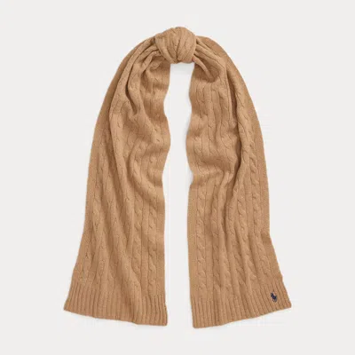 Polo Ralph Lauren Cable-knit Wool-cashmere Scarf In Camel