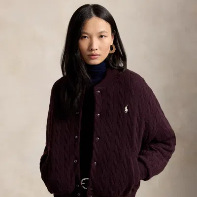 Polo Ralph Lauren Cable-knit Wool-cashmere Snapped Jacket In Damson Melange