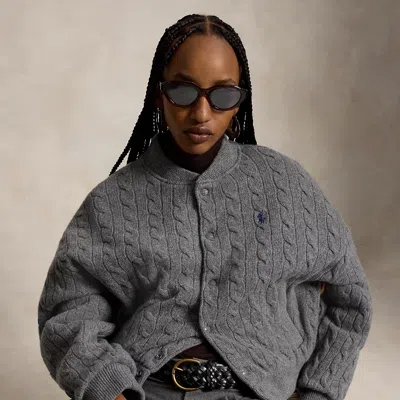 Polo Ralph Lauren Cable-knit Wool-cashmere Snapped Jacket In Flannel Grey Heather