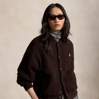 Polo Ralph Lauren Cable-knit Wool-cashmere Snapped Jacket In Walnut Brown Melange