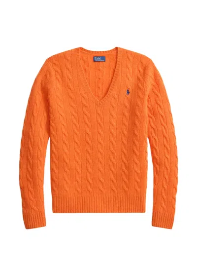 Polo Ralph Lauren Cable-knit Wool-cashmere Sweater In Orange