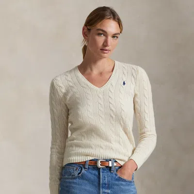 Polo Ralph Lauren Cable-knit Wool-cashmere V-neck Sweater In Cream In Neutral