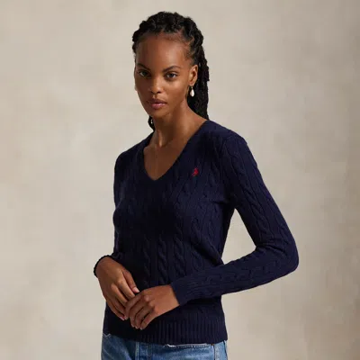 Polo Ralph Lauren Cable-knit Wool-cashmere V-neck Sweater In Hunter Navy In Blue