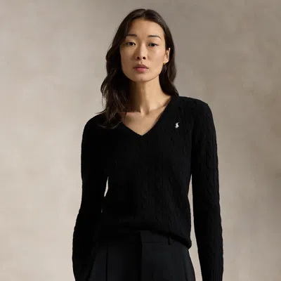 Polo Ralph Lauren Cable-knit Wool-cashmere V-neck Sweater In Polo Black