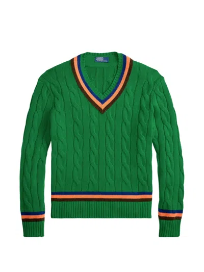 Polo Ralph Lauren Cable-knit Wool-cotton Cricket Jumper In Green