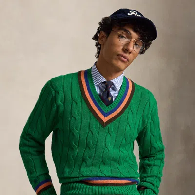 Polo Ralph Lauren Cable-knit Wool-cotton Cricket Sweater In Parrotlet Green Heather