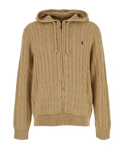 Polo Ralph Lauren Long-sleeved Knitted Cardigan In Brown