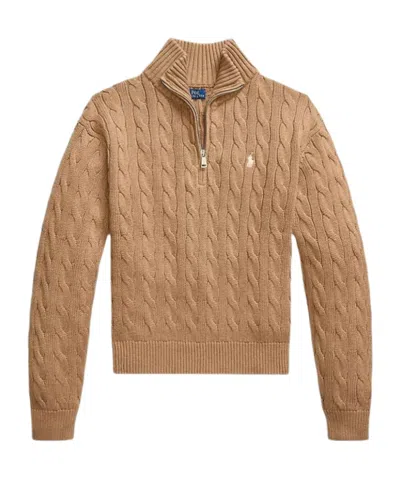 Polo Ralph Lauren Cable-knit Zip Sweater In Brown