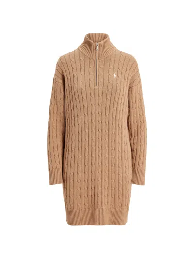 Polo Ralph Lauren Cable-knit Zipped Mini Dress In Brown